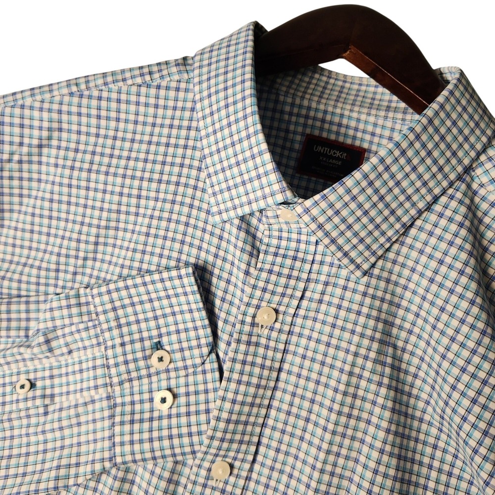 UNTUCKit Button Down Shirt Mens XX-Large Blue White Plaid Performance Stretch